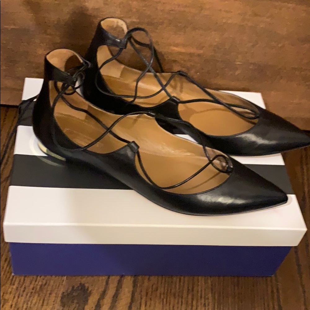 BRAND NEW Aquazzura Lace Up Christy Flats black